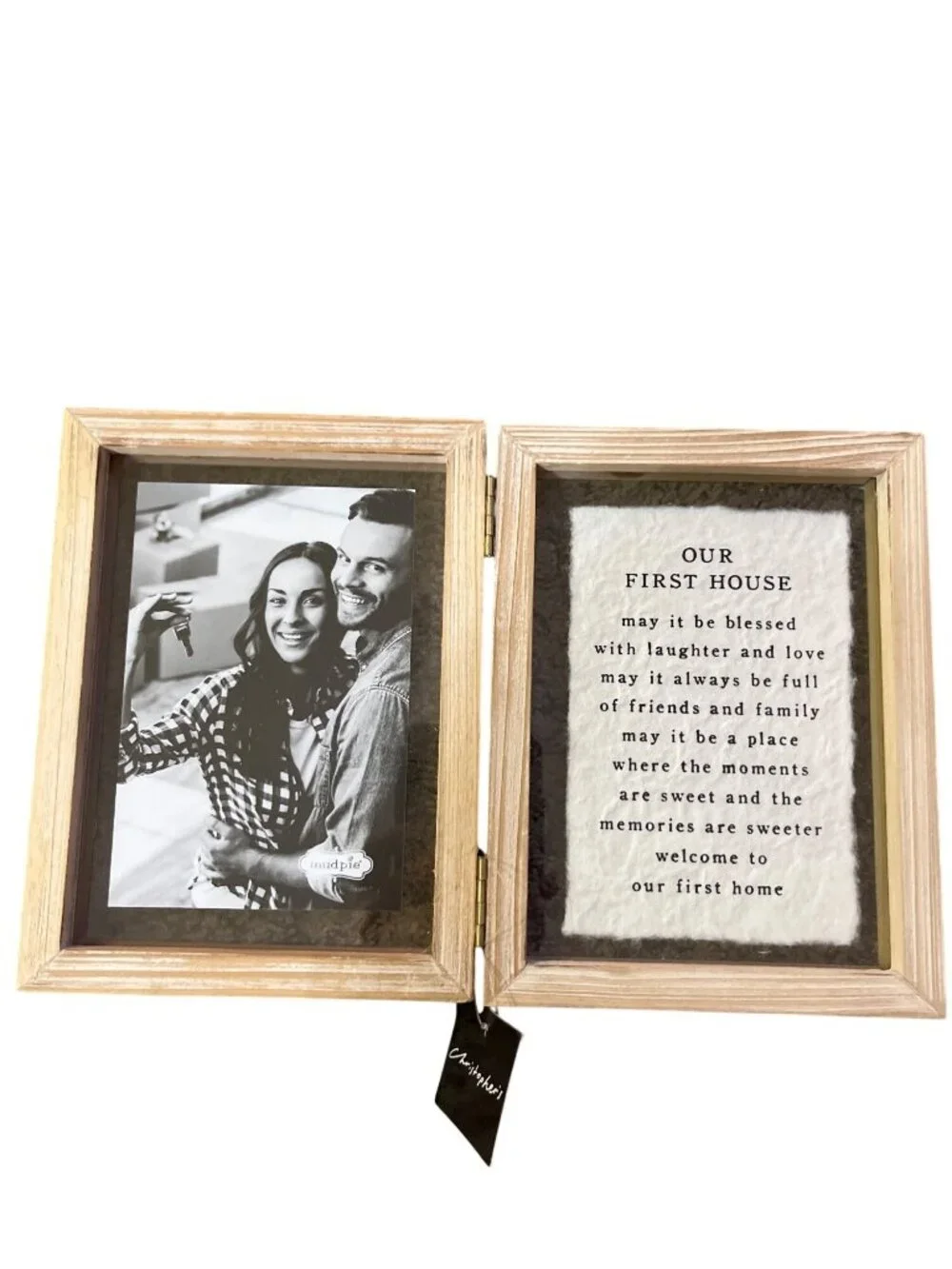 Mud Pie Our First House Hinged Wooden 4x6 Double Photo Frame Housewarming Used